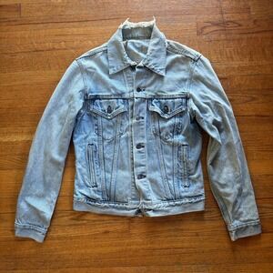 Vintage Levis Denim Jacket Light Wash Distressed Collar Mens Large